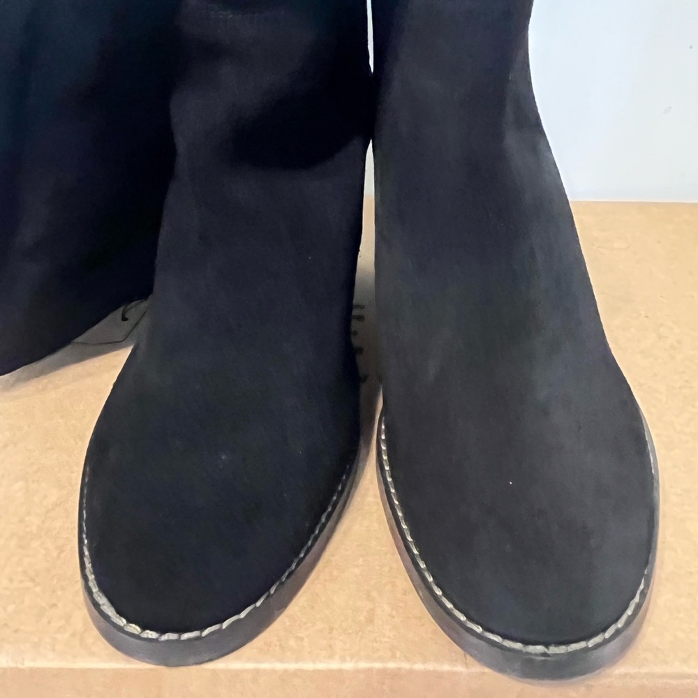 CREVO ATTY Black Suede Knee High Pull On Heeled Boots 9.5 - Picture 6 of 16